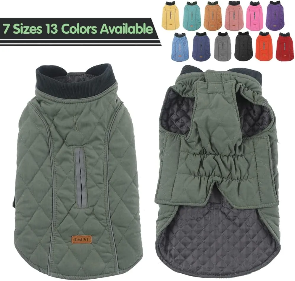 EMUST British Style Windproof Warm Dog Coat, Polyester, Green, X-Small(Pack of 1)