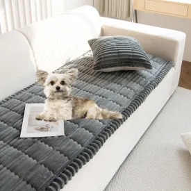 Faux Fur Plush Dog Couch Cover 3D Stripe Fuzzy Sofa Cover Non-Slip Fluffy Dog Bed Cover Pet Blanket Sofa Couch Furniture Protector for Puppy Large Dog Cat (Dark Grey,28"x59")