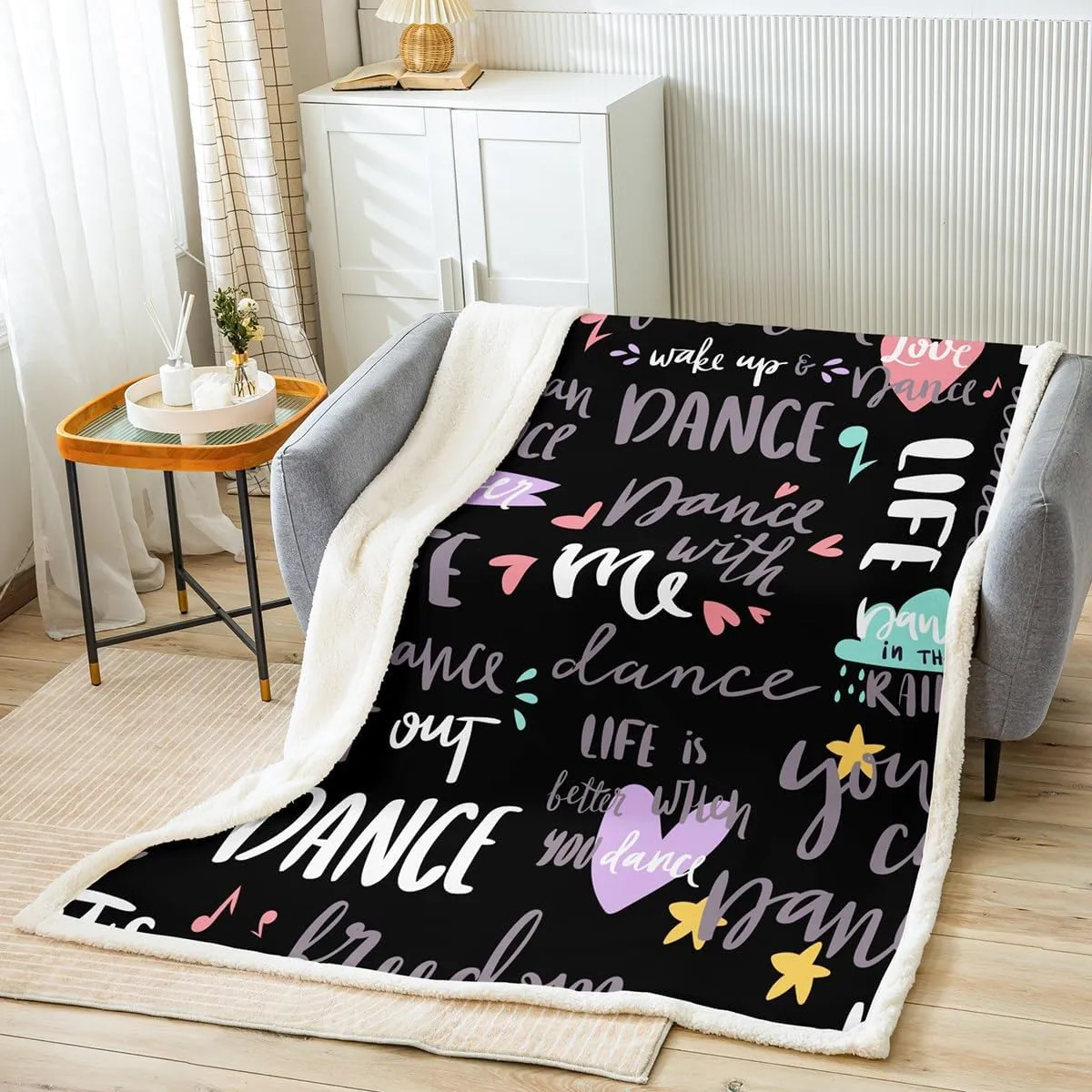 Feelyou Hippie Graffiti Fuzzy Sherpa Blanket Dance Life Fleece Throw Blanket Soft Cozy Fluffy Plush Blanket for Girls 60"X80"