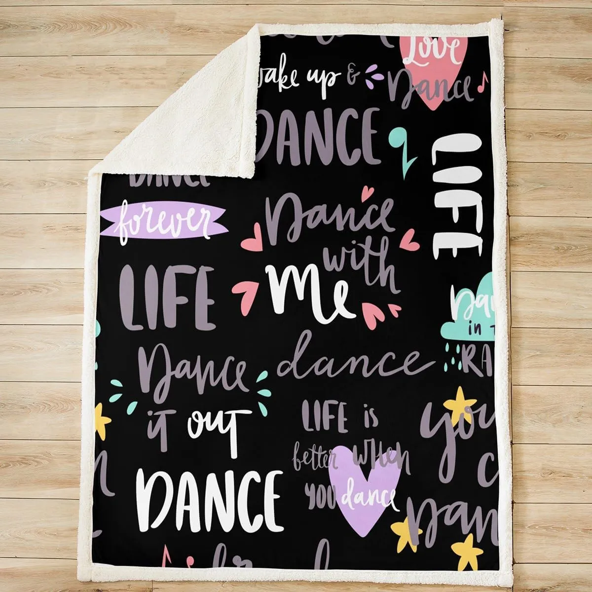 Feelyou Hippie Graffiti Fuzzy Sherpa Blanket Dance Life Fleece Throw Blanket Soft Cozy Fluffy Plush Blanket for Girls 60"X80"