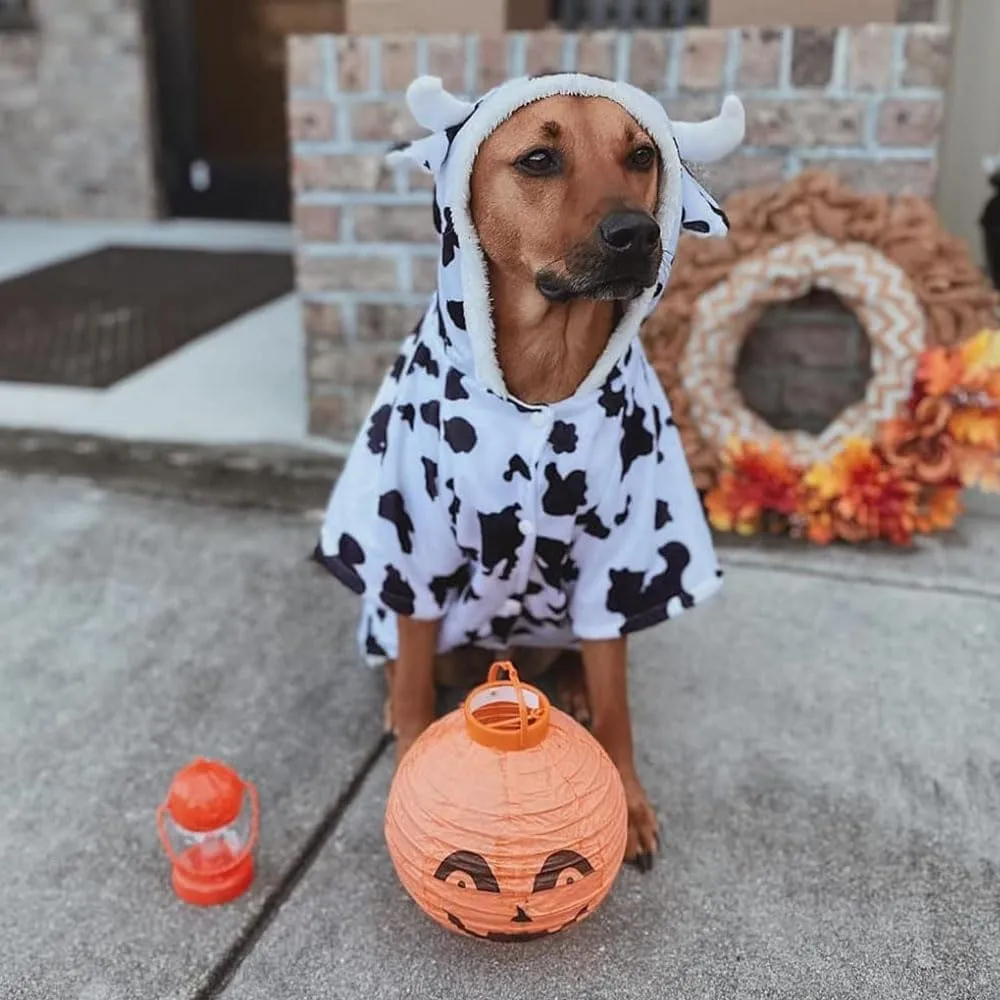 FLAdorepet Halloween Dog Cow Costume Outfits for Small Medium Large Dog Winter Fleece Puppy Jacket Coat Hoodie Funny Dog Clothes Golden Retriever(White, 6XL)