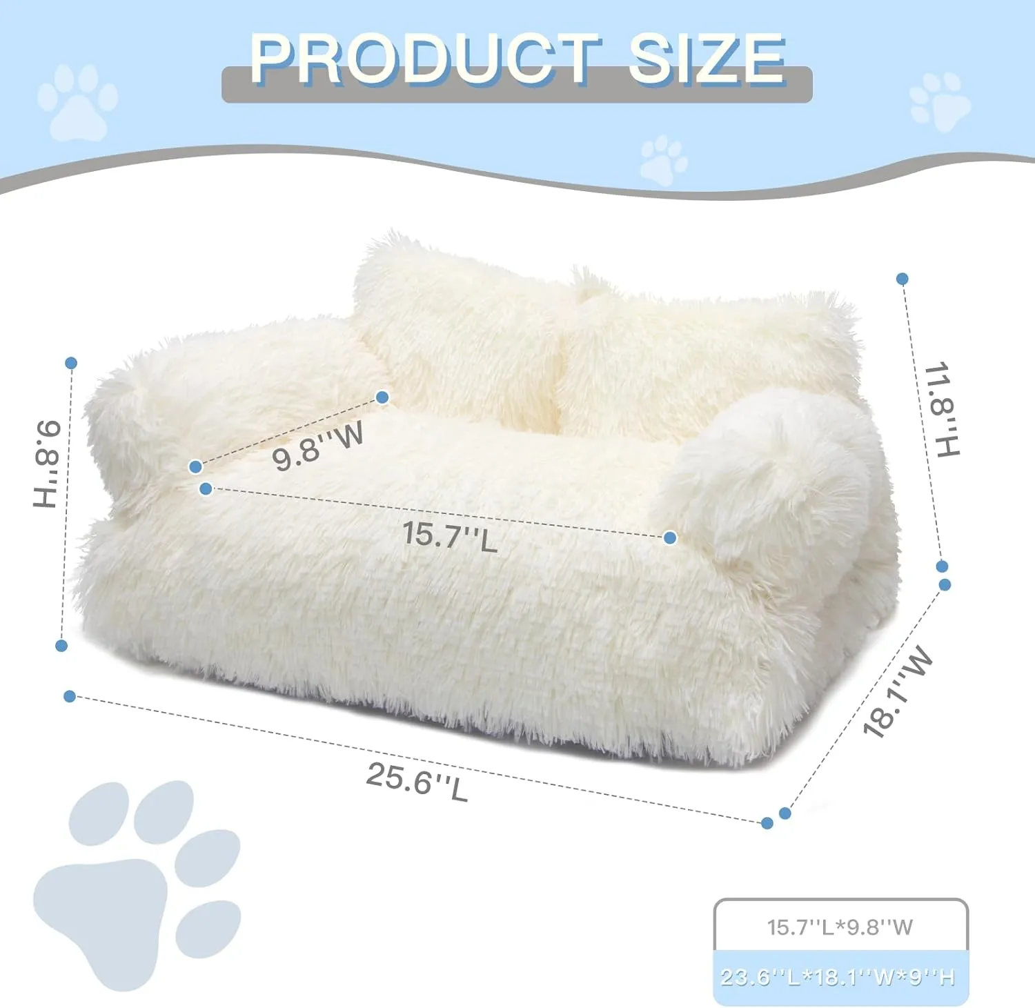 Fluffy Pet Couch Bed, Washable Cat Bed for Indoor Cats, Calming Cat Couch, Pet Sofa Bed Puppy Sleeping Bed, Dog Couch for Medium Small Dogs & Cats up to 20lbs, Beige, Large