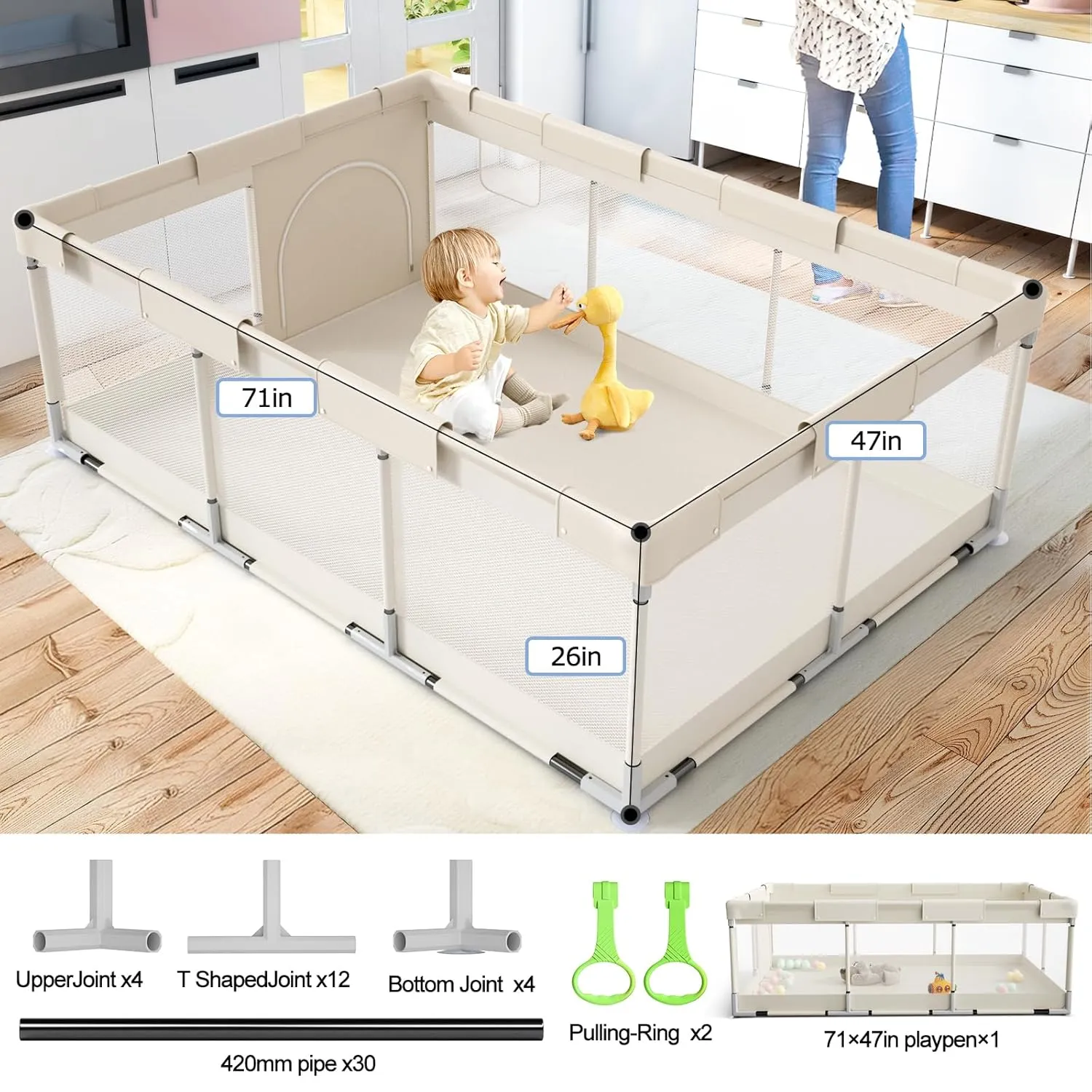Fodoss Baby Playpen, 71x47inch Large Playpen for Babies and Toddlers, Indoor & Outdoor Play Yard, Baby Fence Play Area