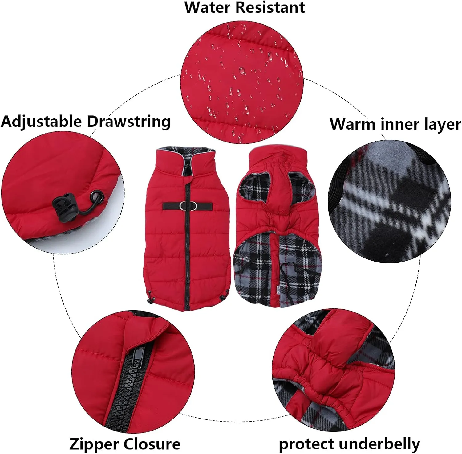 Geyecete Dog Winter Warm Coat - Windproof Snowproof Pet Outdoor Jacket for Small to Large Dogs - Red - XS