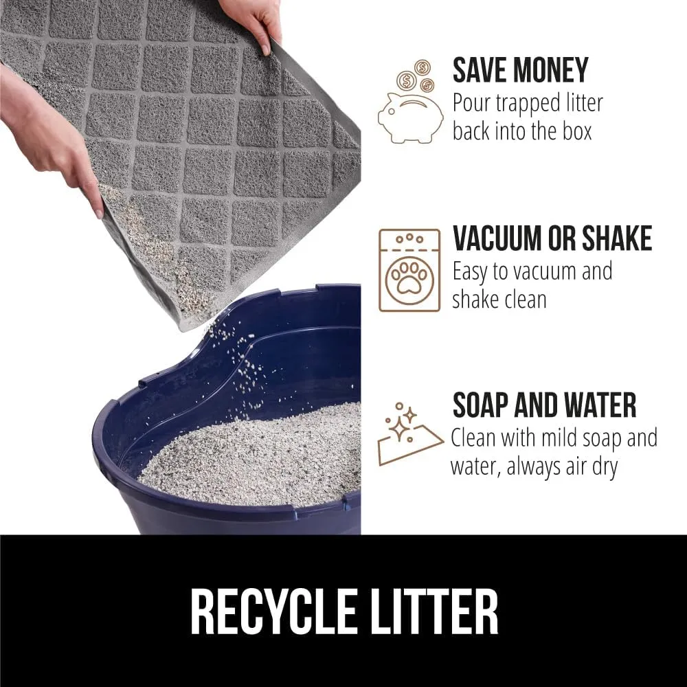 GORILLA GRIP Cat Litter Box Mat, 35x23, Water Resistant Kitty Litter Trapping Mat, Textured Backing, Easy to Clean, Less Waste and Clean Floors, Kitten Supplies for Indoor Cats, Soft on Paws, Gray