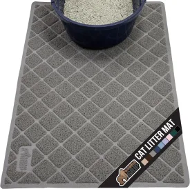 GORILLA GRIP Cat Litter Box Mat, 35x23, Water Resistant Kitty Litter Trapping Mat, Textured Backing, Easy to Clean, Less Waste and Clean Floors, Kitten Supplies for Indoor Cats, Soft on Paws, Gray