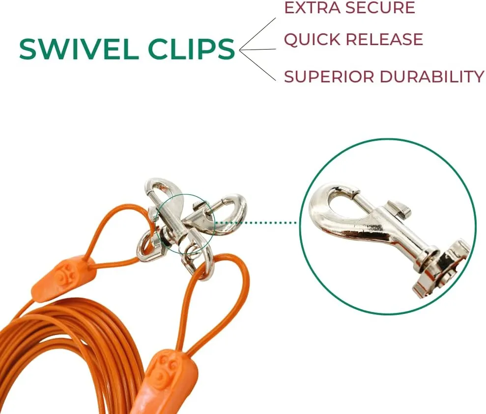 IntelliLeash12FT Tie-Out Cables for Dogs - Strong, Safe, and Durable Dog Tie-Outs for Small Dogs up to 10 Pounds - Weather and Wear Resistant Galvanized Aircraft Cable for Outside Use