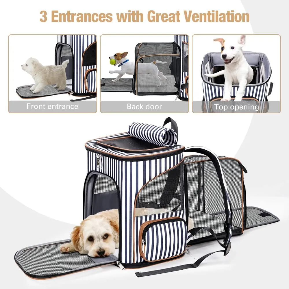 Lekereise Pet Carrier Backpack Expandable Cat Backpack for Small Dogs Cats, Dog Backpack Bag with Breathable Mesh and Inner Safety Leash, Striped