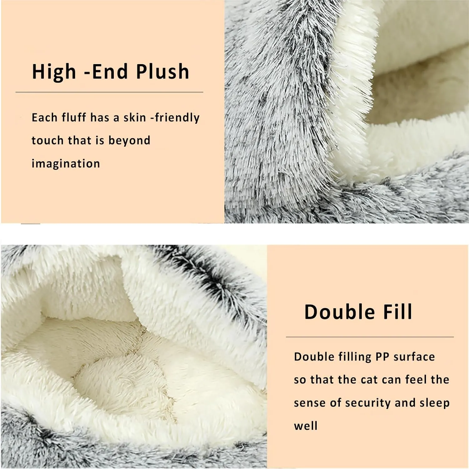LELEBEAR Lapcatz Nest Bed, Round Plushy Fluffy Pet Bed, Calming Dog Cat Bed with Hooded Cover, Anti-Slip & Washable Cat Bed for Small and Medium Dogs Cats (Pink Short Plush, S (15.7in))