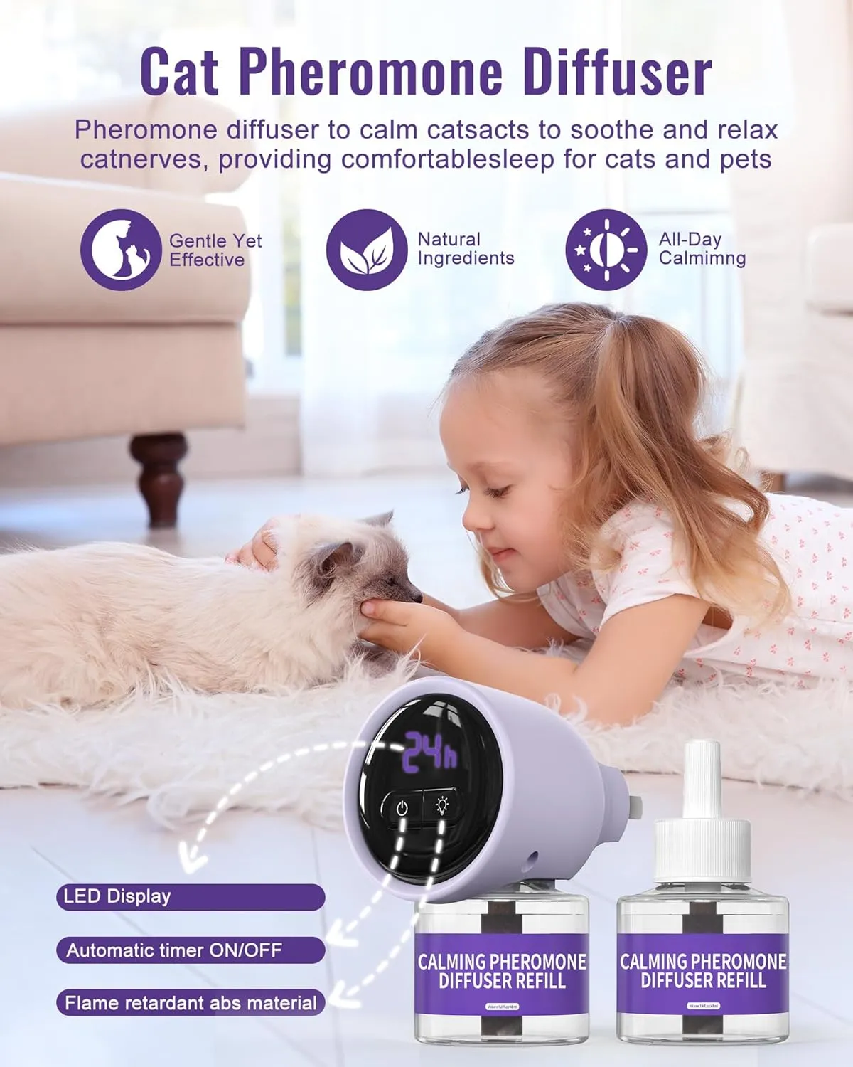 Lesotc Cat Pheromones Calming Diffuser Effectively Relieve Anxiety Stress Cat Calming Diffuser Multicat Pheromones Diffuser Refill Reduce Fighting Spraying and Scratching Calm Relaxing Fits All Cats