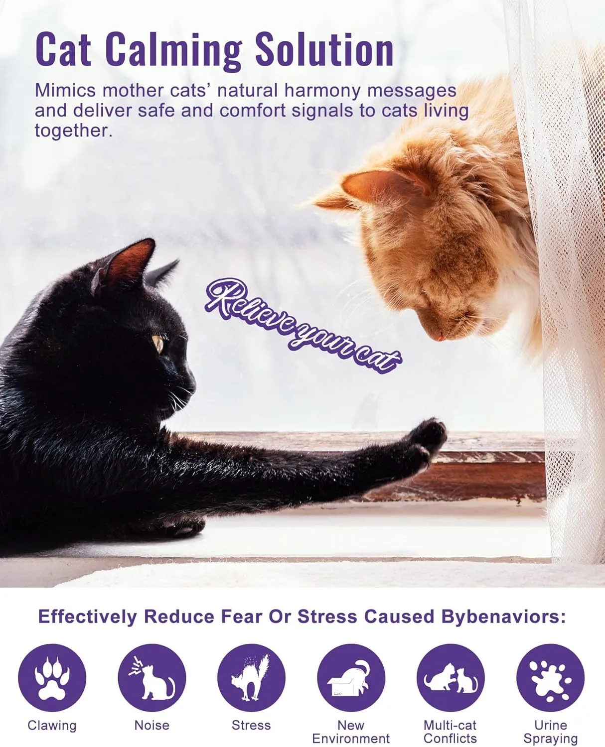 Lesotc Cat Pheromones Calming Diffuser Effectively Relieve Anxiety Stress Cat Calming Diffuser Multicat Pheromones Diffuser Refill Reduce Fighting Spraying and Scratching Calm Relaxing Fits All Cats