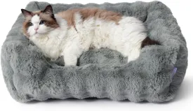 Lesure Fluffy Dog Beds for Puppy&Kitten- Orthopedic Rectangle Calming Pet Sofa,Fluffy Plush Bubble Bolster Cat Bed with Removable Washable Cover and Nonskid Bottom,20x19x6inches,Grey
