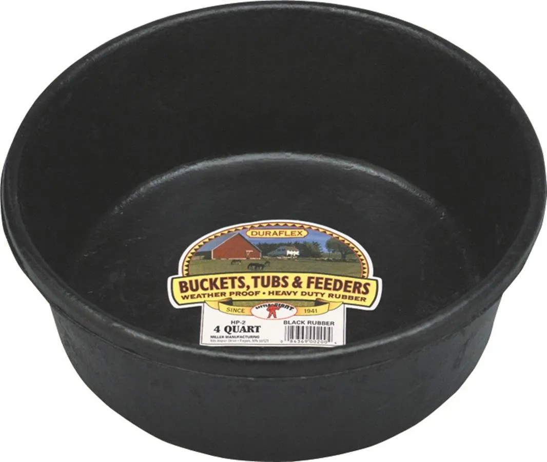 Little Giant Heavy Duty Rubber Tub | Durable Rubber Feed Pan | Indoor & Outdoor Use | Rubber Feed Bucket | 4 Quarts