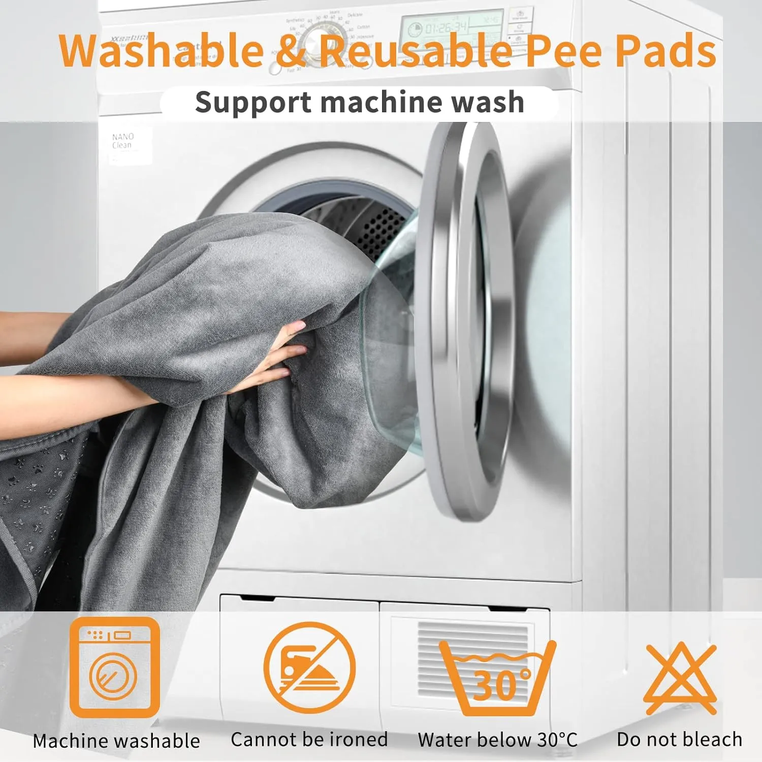 LOOBANI Washable Pee Pad for Dogs, 2 Packs Non-Slip Puppy Training Pads, Fast Absorbent Pet Whelping Pads, Puppy Playpen Mat for Incontinence, Housebreak, Crate, 36x41in, Gray