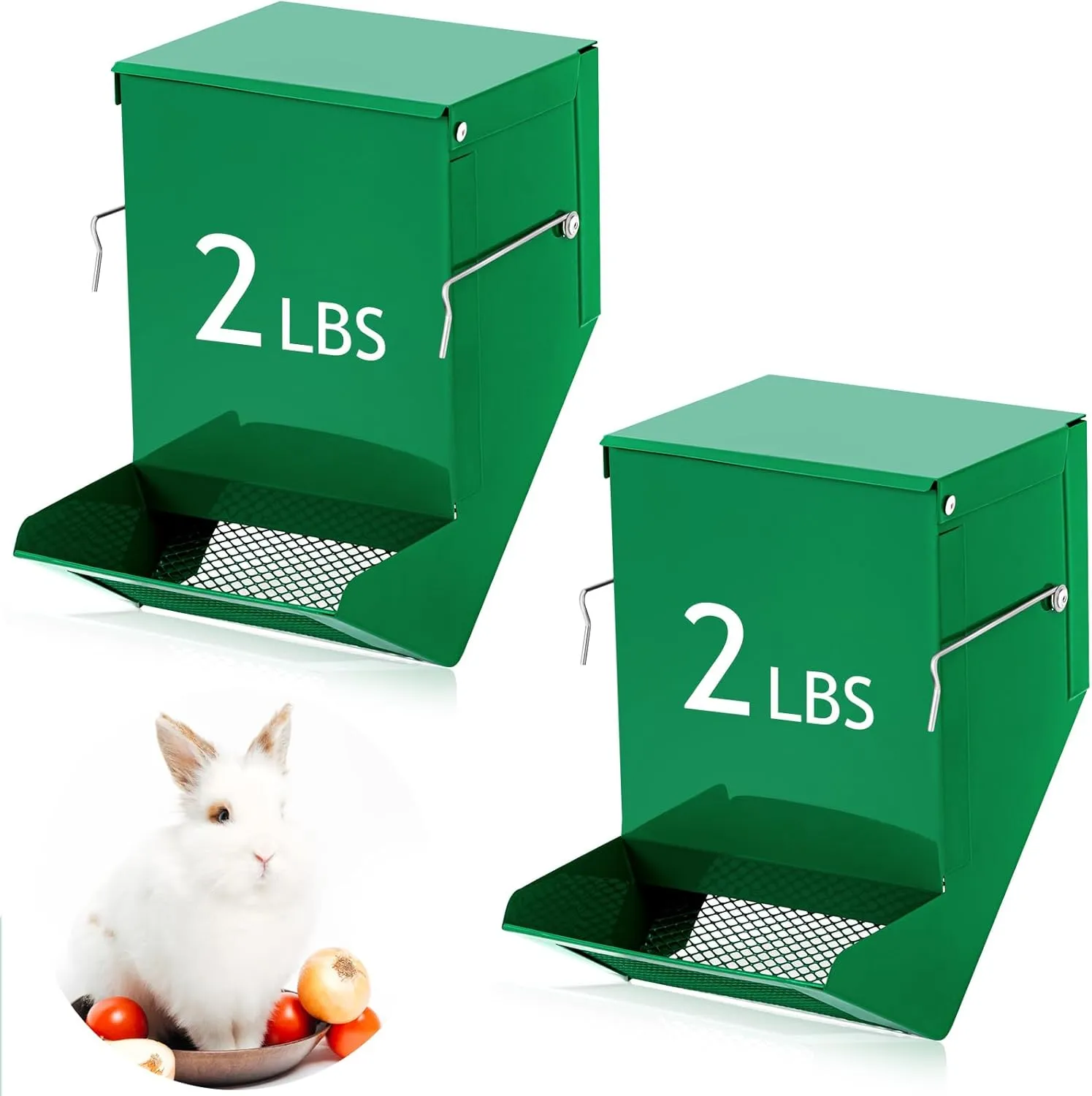 Maxcheck 2 Pcs Rabbit Feeder for Cages Small Animal Food Dispenser with Lid Metal Rabbit Feeders Outside for Guinea Pig(4.7 Inches)