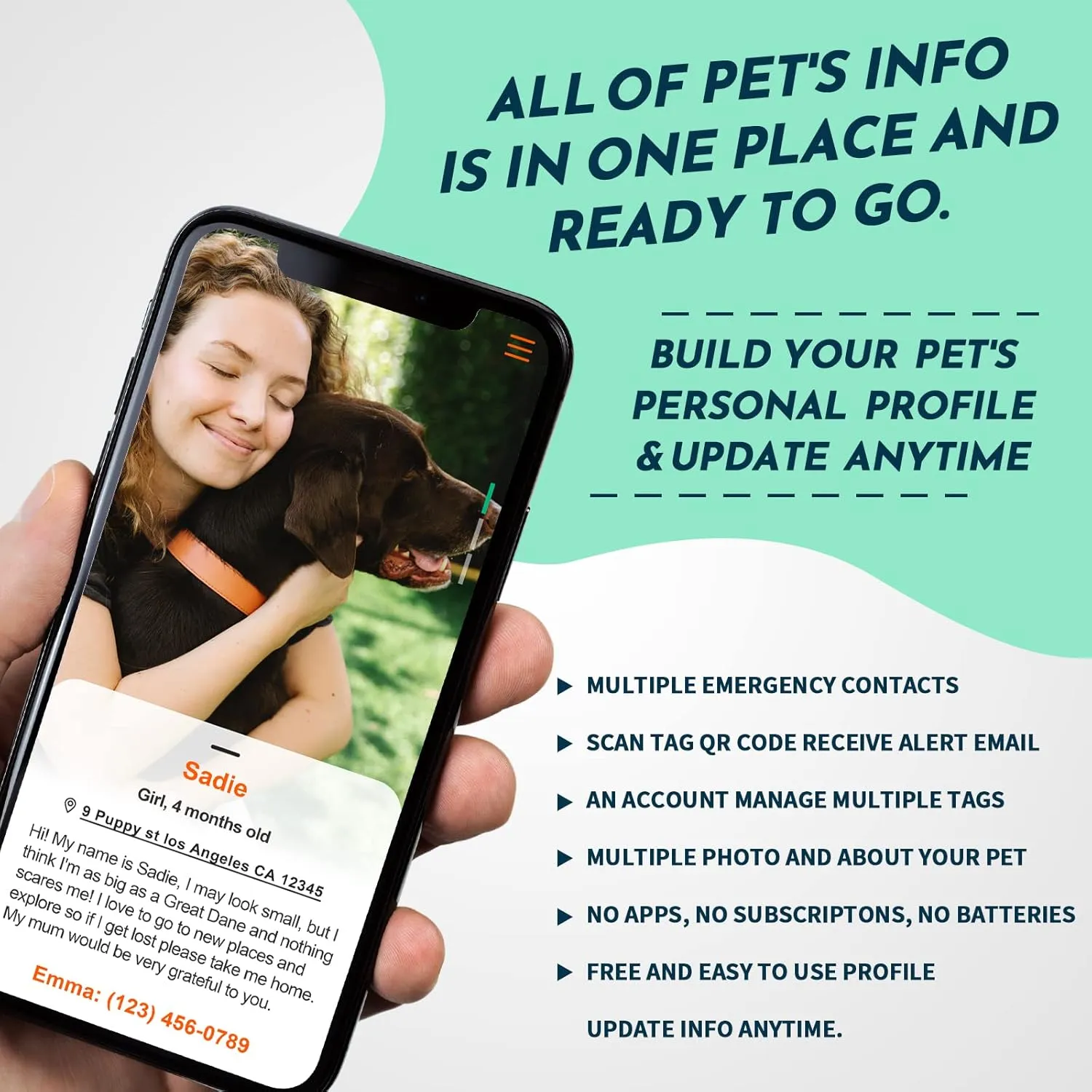 MYLUCKYTAG QR Code Silicone Pet ID Tag for Dogs and Cats - Online Profile, Location Alert Email, Digital and Quiet Tag, Durable Collar ID, Engraved
