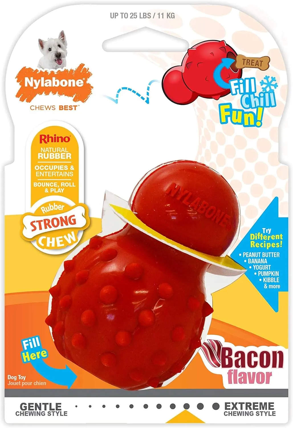 Nylabone Treatin' Cone Strong Stuffable Chew Toy for Dogs, Natural Rubber Fillable Treat Toy, Treat Dispensing Dog Toy, Bacon Flavor, Small Dogs - Up to 25 Ibs, 1 Count