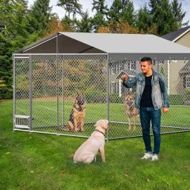 Outdoor Dog Kennel, 10 x 10 FT Heavy Duty Metal Dog Cage with Waterproof Cover Proof, Chain Link Large Dog House with Secure Lockable Door, Outside Dog Kennel for Backyard