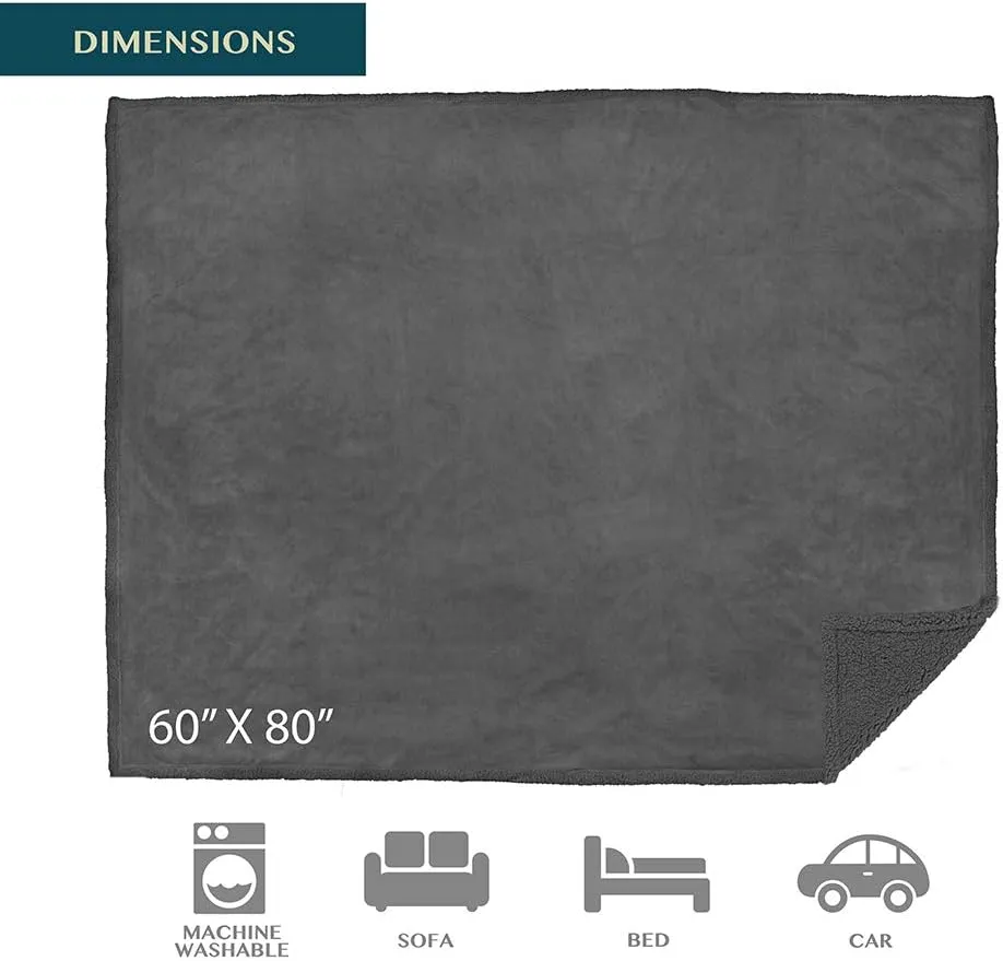 PAVILIA Waterproof Blanket for Couch, Sofa | Waterproof Dog Blanket for Large Dog, Puppy, Cat | Pet Blanket Protector | Plush Soft Warm Fuzzy Sherpa Blanket Bed Throw, Dark Grey, 90x90