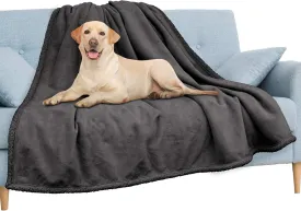 PAVILIA Waterproof Blanket for Couch, Sofa | Waterproof Dog Blanket for Large Dog, Puppy, Cat | Pet Blanket Protector | Plush Soft Warm Fuzzy Sherpa Blanket Bed Throw, Dark Grey, 90x90