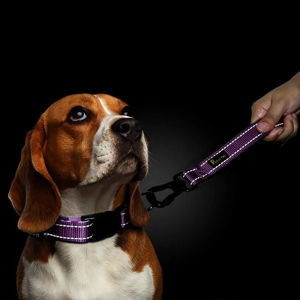 PLUTUS PET 10 Short Dog Leash, Reflective Nylon Padded Handle, Strong Traffic Leash with Carabiner Clip, Perfect for Large or Medium Dogs10Purple
