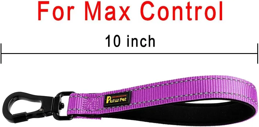 PLUTUS PET 10 Short Dog Leash, Reflective Nylon Padded Handle, Strong Traffic Leash with Carabiner Clip, Perfect for Large or Medium Dogs10Purple