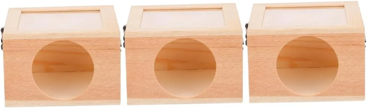 POPETPOP 3pcs Hamster Sleep Nest Pet House Wooden Shelter Hideout Tree Multi-Chamber Decor