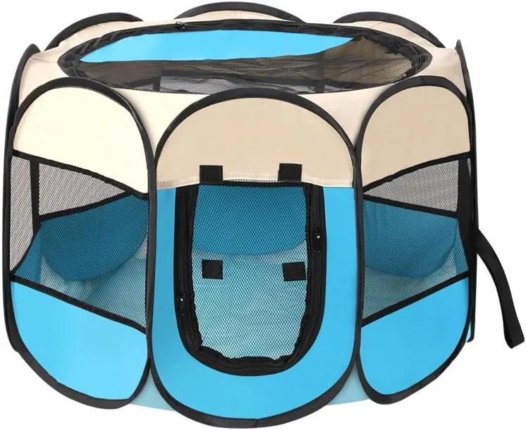 Portable Pet Playpen, Dog Playpen Foldable Pet Exercise Pen Tents Dog Kennel House Playground for Puppy Dog Yorkie Cat Bunny Indoor Outdoor Travel Camping Use,Blue