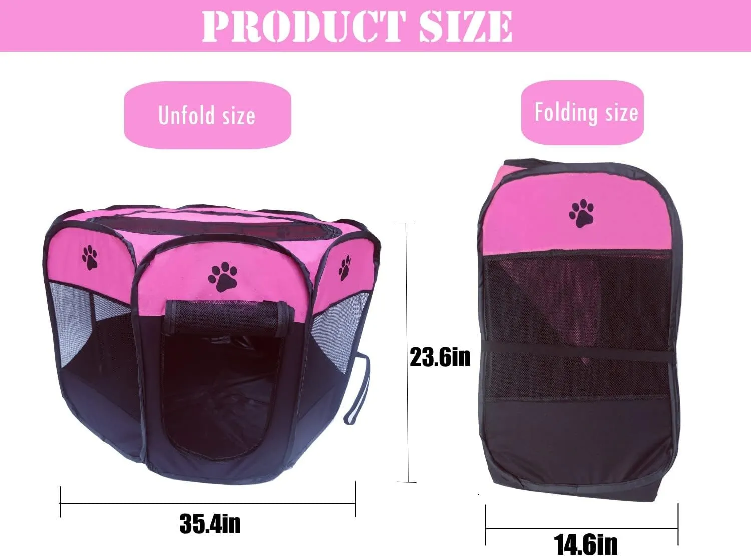 Portable Pet Playpen for Small Cat Dog Puppy Rabbit,Cat Kitten Playpen Indoor Outdoor with Carrying Case,Waterproof Bottom and Removable Zipper Top (M(35.4" x35.4" x23.6"), Rose)
