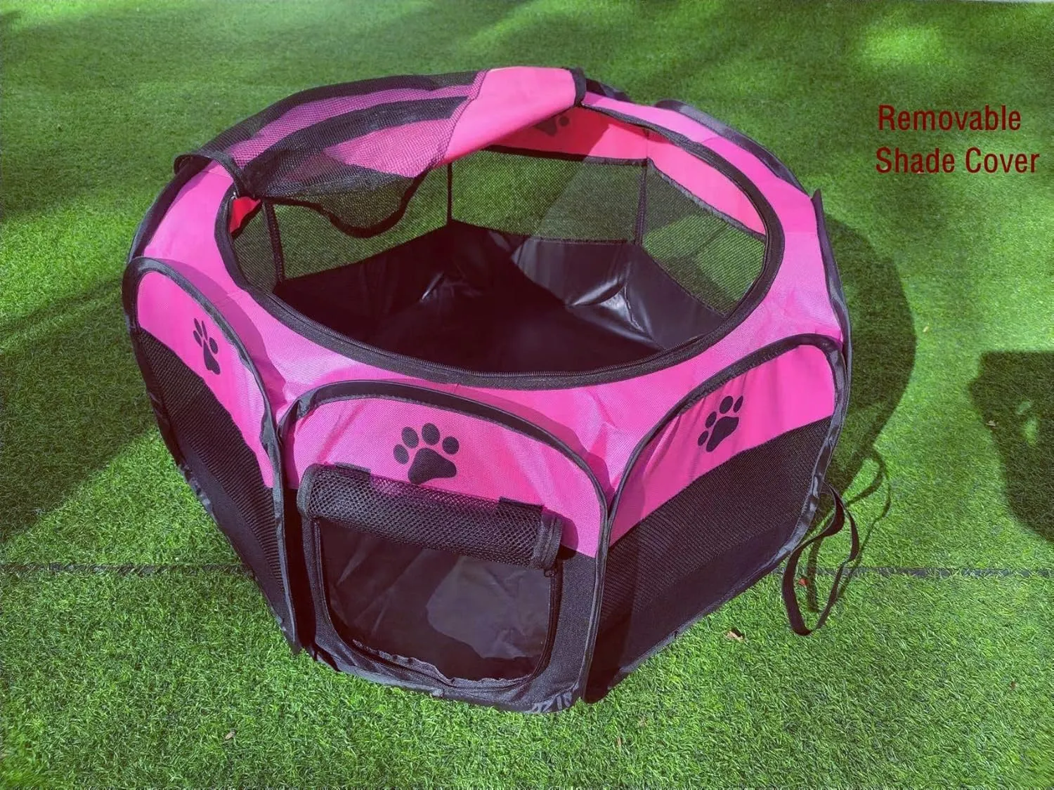 Portable Pet Playpen for Small Cat Dog Puppy Rabbit,Cat Kitten Playpen Indoor Outdoor with Carrying Case,Waterproof Bottom and Removable Zipper Top (M(35.4" x35.4" x23.6"), Rose)