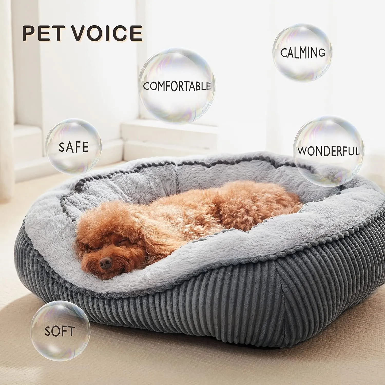SIWA MARY Dog Beds for Small Medium Large Dogs & Cats. Washable Pet Bed, Orthopedic Dog Sofa Bed, Luxury Wide Side Fancy Design, Soft Calming Sleeping Warming Puppy Bed, Anti-Slip Bottom