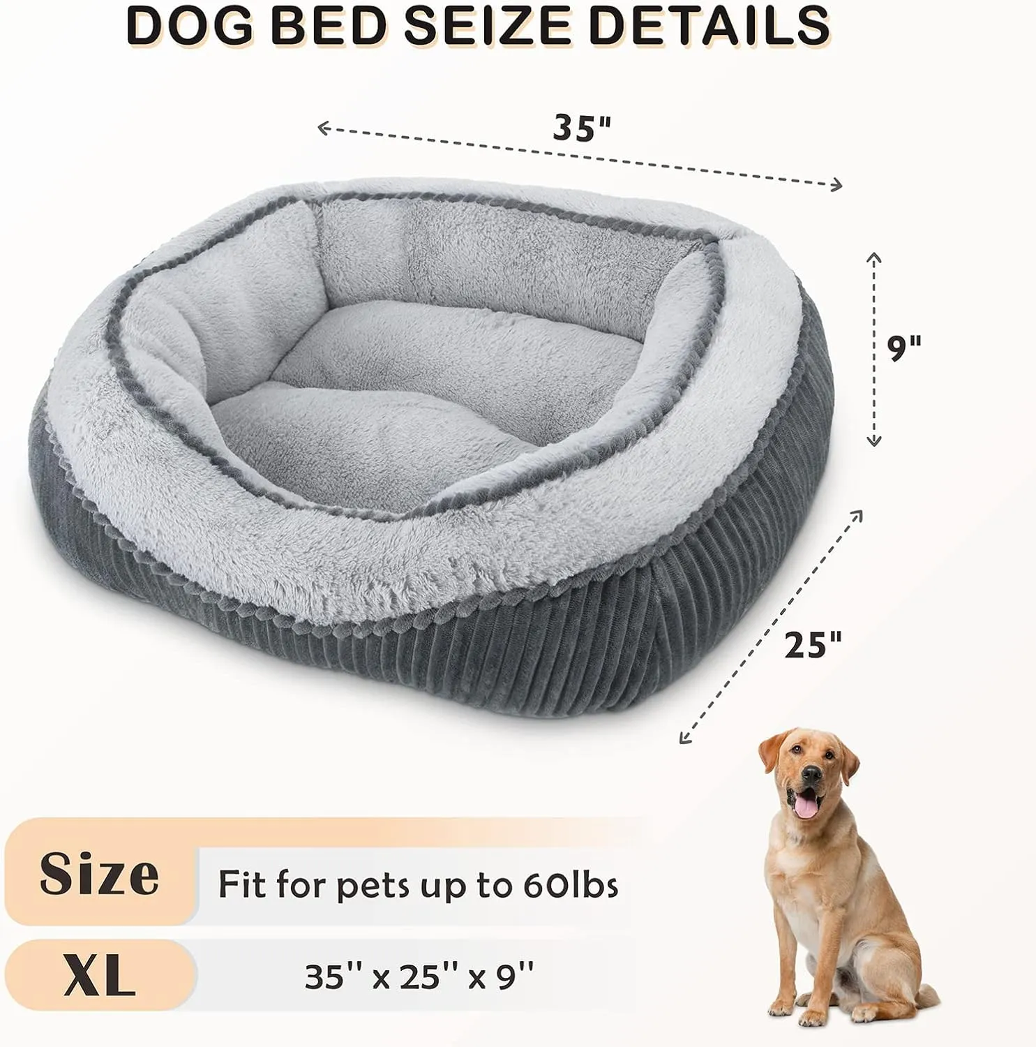SIWA MARY Dog Beds for Small Medium Large Dogs & Cats. Washable Pet Bed, Orthopedic Dog Sofa Bed, Luxury Wide Side Fancy Design, Soft Calming Sleeping Warming Puppy Bed, Anti-Slip Bottom