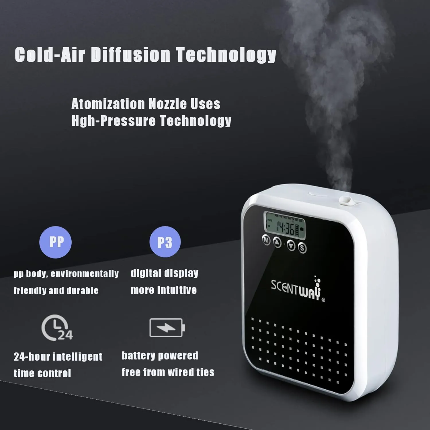 Small Smart Scent Air Machine with Battery Operated 150ml Aromatherapy Oil Diffuser with Nebulizing Technology System QuietWaterfree Air Deodorizer Odor Eliminator for Home Office Apartments