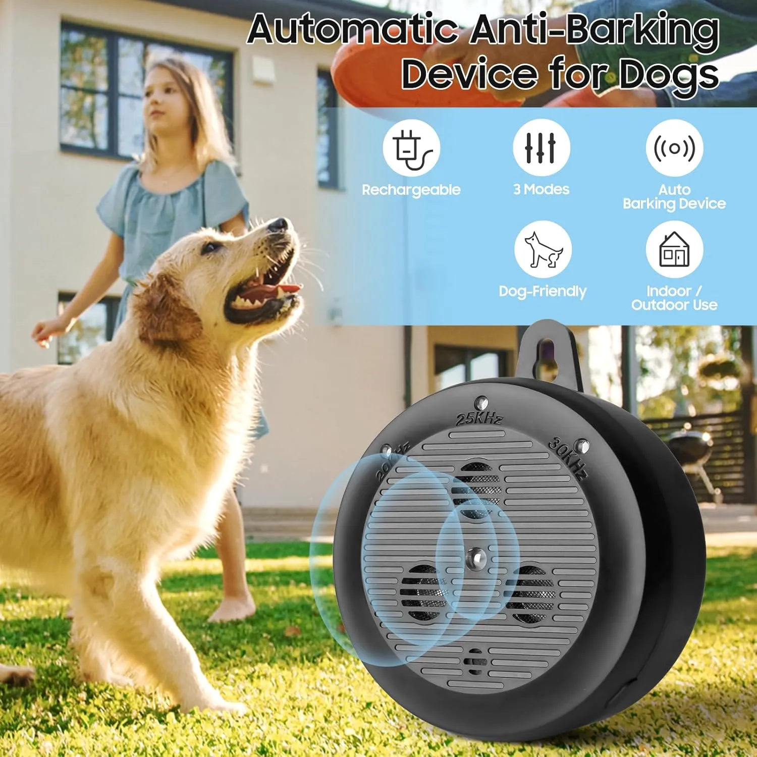 Smart Dog Bark Deterrent Devices,Anti Barking Device for Dogs,Dog Clicker for Training,3 Modes Ultrasonic Bark Box Long Range Ultrasonic 35ft Safe for Human & Dogs