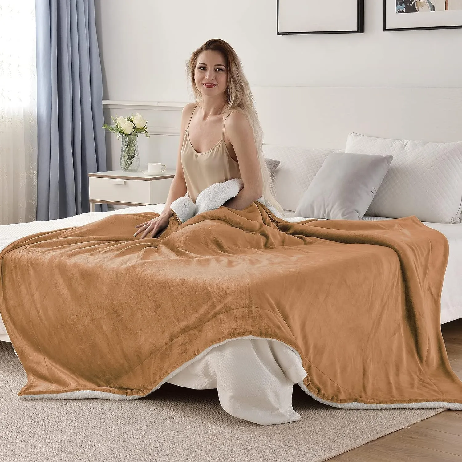 SOCHOW Sherpa Fleece Throw Blanket, Double-Sided Super Soft Luxurious Plush Blanket Twin Size, Camel, 60" X 80"