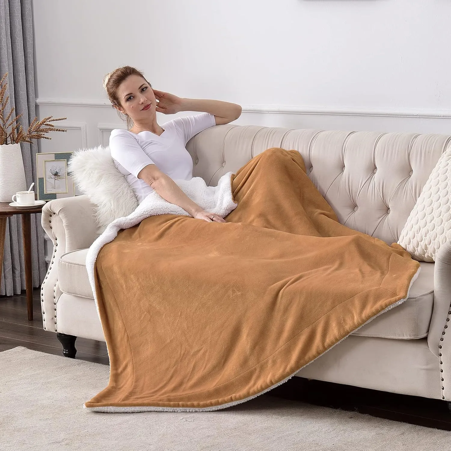 SOCHOW Sherpa Fleece Throw Blanket, Double-Sided Super Soft Luxurious Plush Blanket Twin Size, Camel, 60" X 80"