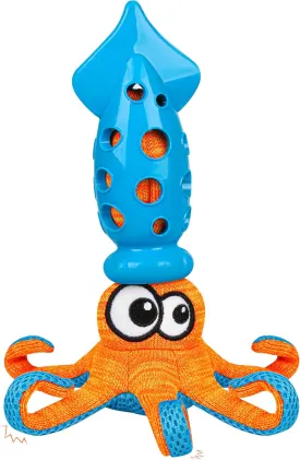Squid Shaped Squeaky Dog Toys, Interactive tug of war and Teething Dog Toys, Safe TPR Material, Cute pet Toys for Dogs, Slinky Design for Fun Play (Orange)