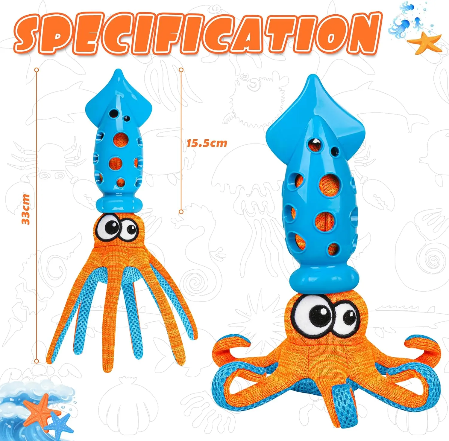 Squid Shaped Squeaky Dog Toys, Interactive tug of war and Teething Dog Toys, Safe TPR Material, Cute pet Toys for Dogs, Slinky Design for Fun Play (Orange)