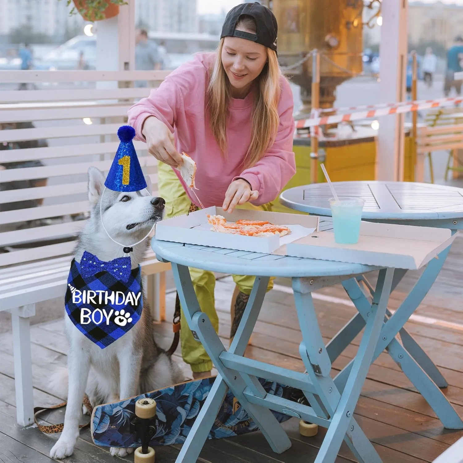 STMK Dog Birthday Party Supplies, X-Large, Blue - Includes Hat, Bandana, Bow Tie, Numbers & Glue Points
