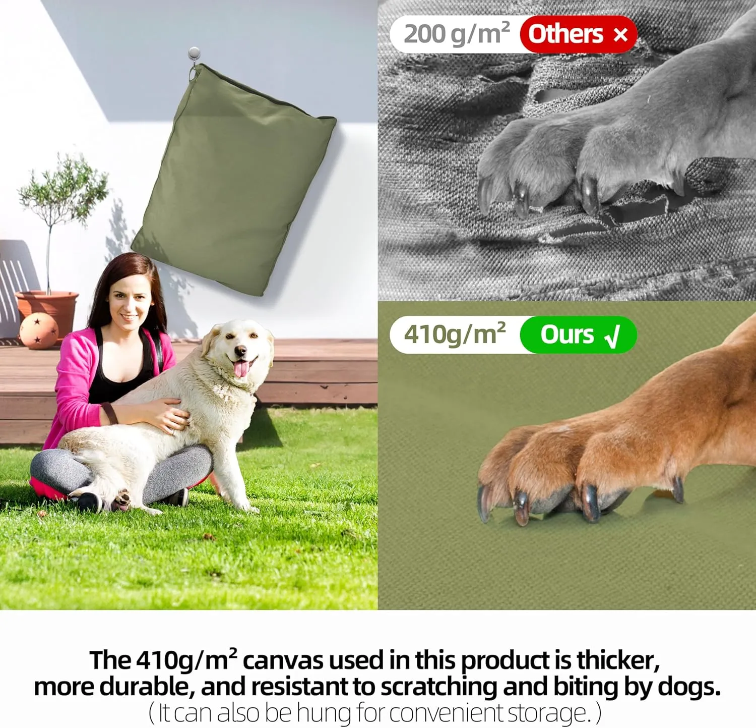 Sytopia 42-Inch Canvas Outdoor Dog Bed  Chew-Proof, Waterproof & Washable with Removable Cover, Ideal for Medium & Large Dogs  Great for Indoor, Outdoor, Crate, or Patio Use (Green)