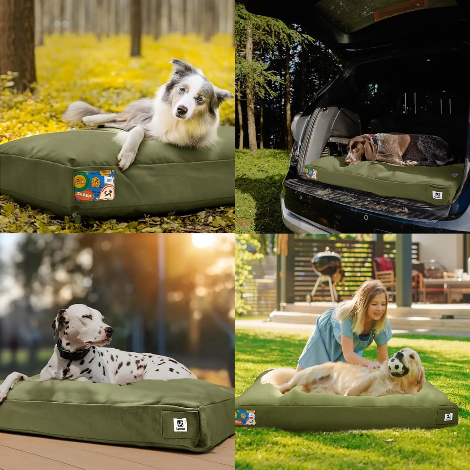 Sytopia 42-Inch Canvas Outdoor Dog Bed  Chew-Proof, Waterproof & Washable with Removable Cover, Ideal for Medium & Large Dogs  Great for Indoor, Outdoor, Crate, or Patio Use (Green)