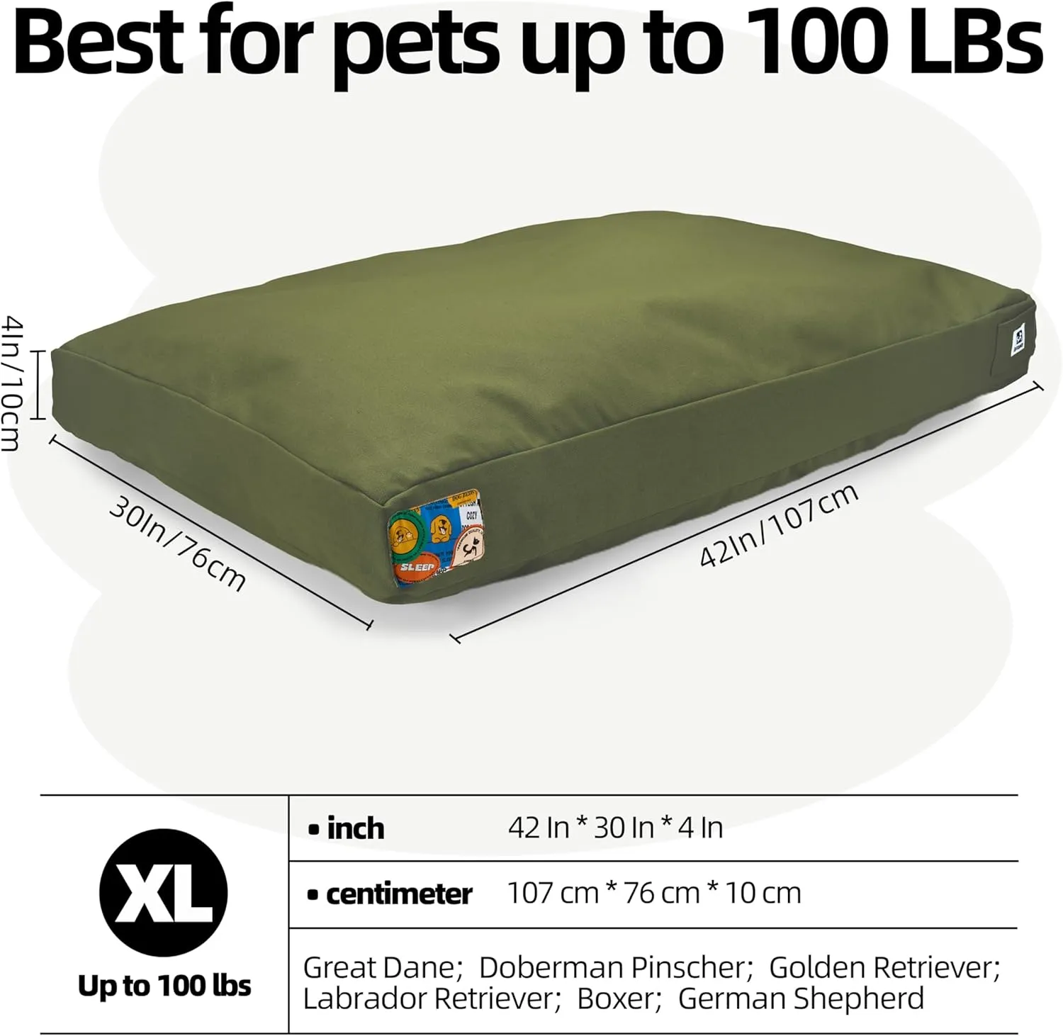 Sytopia 42-Inch Canvas Outdoor Dog Bed  Chew-Proof, Waterproof & Washable with Removable Cover, Ideal for Medium & Large Dogs  Great for Indoor, Outdoor, Crate, or Patio Use (Green)