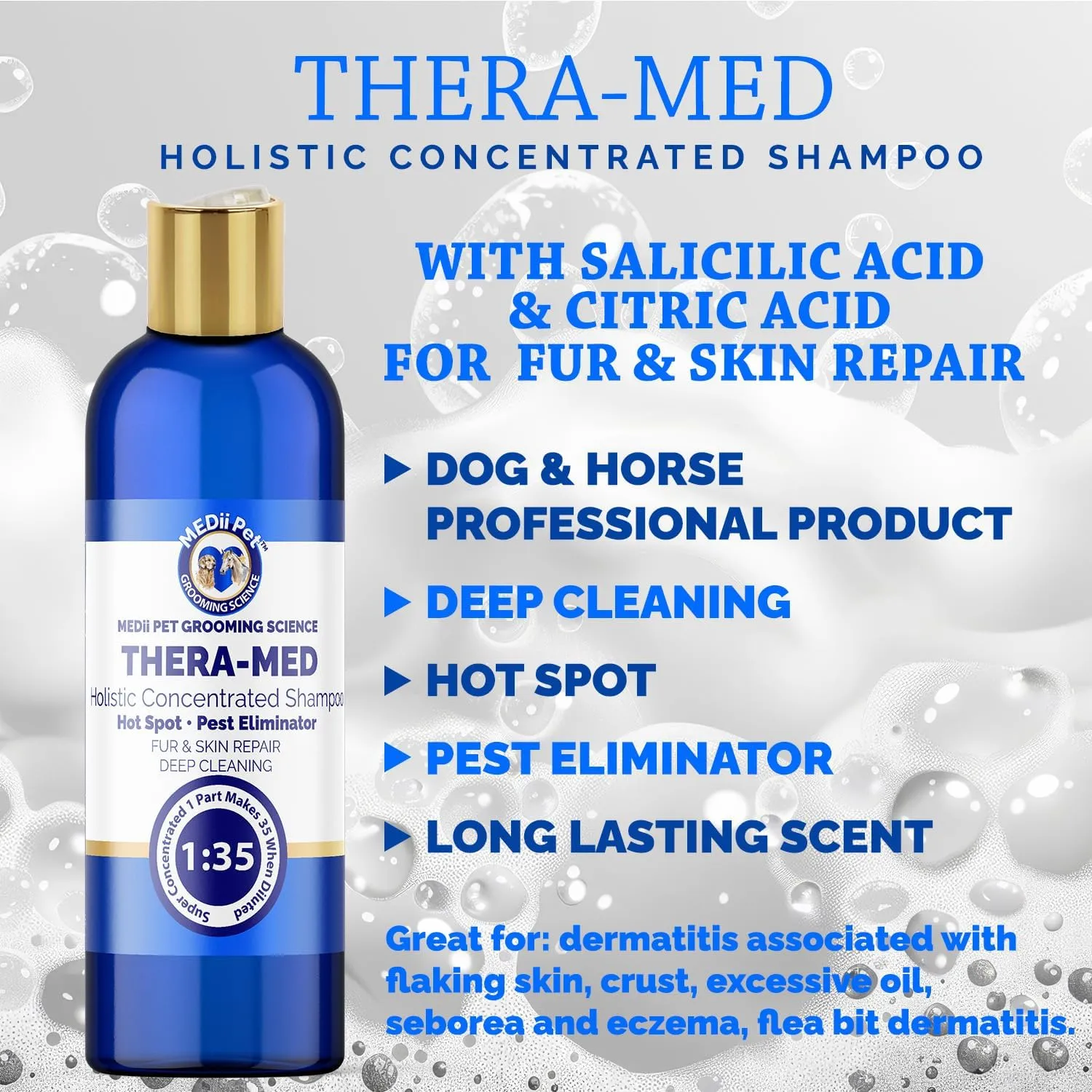 THERA-MED Concentrated Shampoo - Natural Scent, Foams & Rinses Easily, 16 Oz Medicated Dog Shampoo for Intense Itch Relief, Makes 4 Gallons