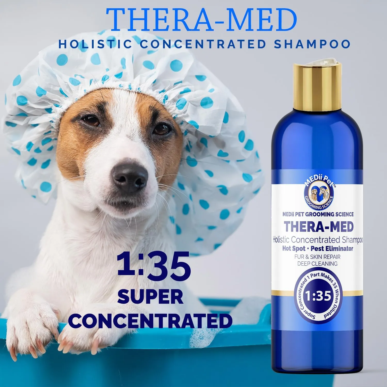 THERA-MED Concentrated Shampoo - Natural Scent, Foams & Rinses Easily, 16 Oz Medicated Dog Shampoo for Intense Itch Relief, Makes 4 Gallons
