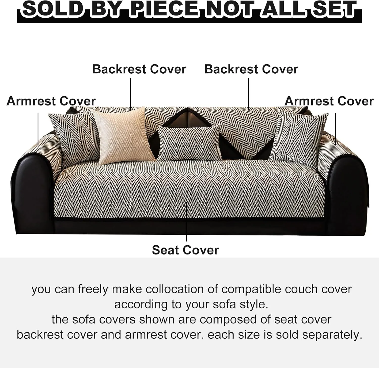 vctops Black and White Stripe Couch Cover Farmhouse Chenille Sofa Covers Soft Cozy Non Slip Sectional Couch Cover Washable Sofa Slipceover for Dogs, Pets Furniture Protector (Black,43"x63")