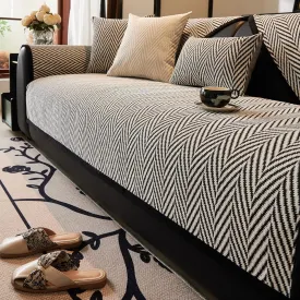 vctops Black and White Stripe Couch Cover Farmhouse Chenille Sofa Covers Soft Cozy Non Slip Sectional Couch Cover Washable Sofa Slipceover for Dogs, Pets Furniture Protector (Black,43"x63")
